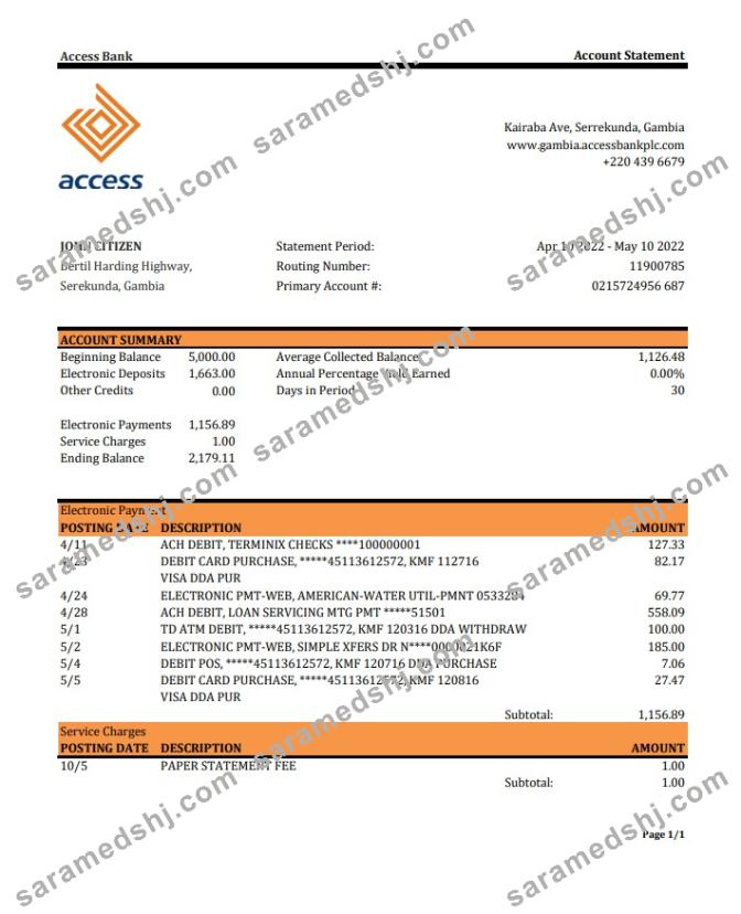 Gambia Access Bank statement